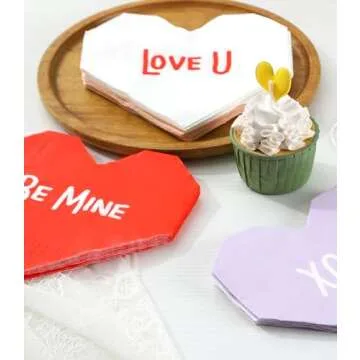 Heart Shaped Napkins - 60 PK - Heart Napkins for Valentine's Day Decorations Valentine Cocktail Napkins Valentines Day Party Supplies for Kids Classroom Office Valentines Day Décor Gifts
