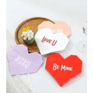 Heart Shaped Napkins - 60 PK - Heart Napkins for Valentine's Day Decorations Valentine Cocktail Napkins Valentines Day Party Supplies for Kids Classroom Office Valentines Day Décor Gifts