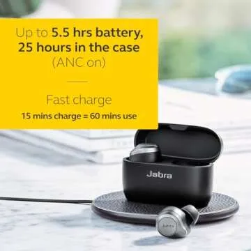 Jabra Elite 85t True Wireless Bluetooth Earbuds, Titanium Black – Advanced Noise-Cancelling Earbuds with Charging Case for Calls & Music – Wireless Earbuds with Superior Sound & Premium Comfort