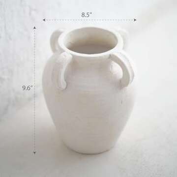 Chagoart Handmade White Ceramic Vase for Home Decor-9.6" Rustic Vase-Big Concrete Stone Pottery Decorative Vase-Large Farmhouse Vase for Living Room-Terracotta Vintage Vase Antique Decor 4 Ear Design