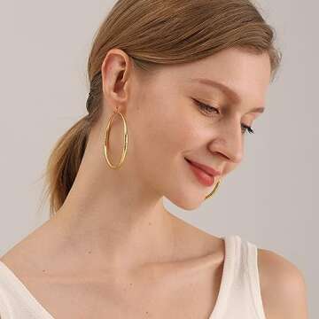OOOPEL Gold Hoop Earrings for Women Hypoallergenic Earrings Gold Hoops 14K Real Gold Lightweight Lar...