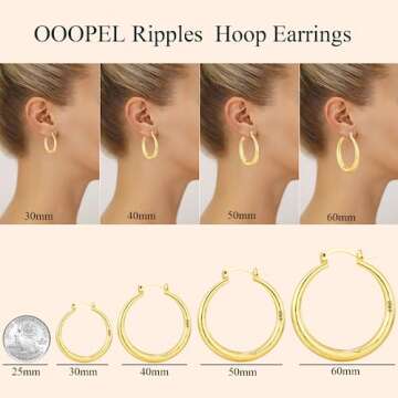 OOOPEL Gold Hoop Earrings for Women Hypoallergenic Earrings Gold Hoops 14K Real Gold Lightweight Large Thick Gold Hoops Argollas De Oro 14K Aretes Mujer