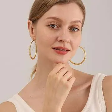 OOOPEL Gold Hoop Earrings for Women Hypoallergenic Earrings Gold Hoops 14K Real Gold Lightweight Large Thick Gold Hoops Argollas De Oro 14K Aretes Mujer