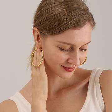 OOOPEL Gold Hoop Earrings for Women Hypoallergenic Earrings Gold Hoops 14K Real Gold Lightweight Large Thick Gold Hoops Argollas De Oro 14K Aretes Mujer