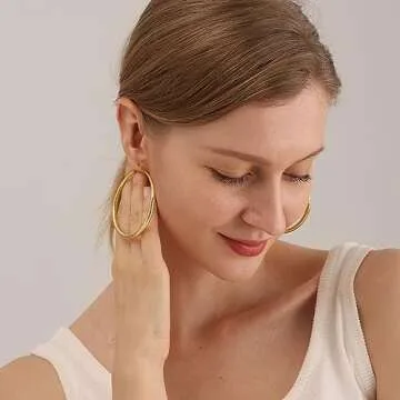 OOOPEL Gold Hoop Earrings for Women Hypoallergenic Earrings Gold Hoops 14K Real Gold Lightweight Large Thick Gold Hoops Argollas De Oro 14K Aretes Mujer