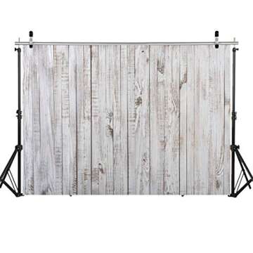 WOLADA 7x5FT Vintage Wood Backdrop Retro Rustic White Gray Wooden Floor Backdrops for Photography Ki...