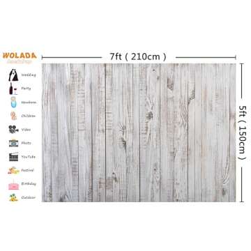 WOLADA 7x5FT Vintage Wood Backdrop Retro Rustic White Gray Wooden Floor Backdrops for Photography Kids Adult Photo Booth Video Shoot Vinyl Studio Prop 11890