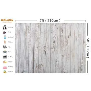 WOLADA 7x5FT Vintage Wood Backdrop Retro Rustic White Gray Wooden Floor Backdrops for Photography Kids Adult Photo Booth Video Shoot Vinyl Studio Prop 11890