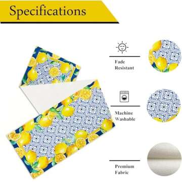 WHOMEAF Capri Blue Lemon Table Runner Italy Tile Burlap Artificial Yellow Lemon Fruit Table Runners Farmhouse Coffee Table Center Decor for Home Kitchen Dining Party Patio Indoor Outdoor 13x72 Inch