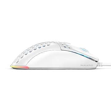Rukario Ronin X PC Gaming Mouse (Arctic White, Wired) - Ultra Lightweight Symmetrical Honeycomb Shell | RGB Led | PTFE Glides | Pixart 3360 Sensor | 6 Buttons | Weight 63G | Adjustable Settings