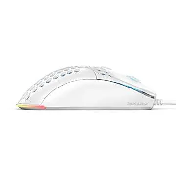 Rukario Ronin X PC Gaming Mouse (Arctic White, Wired) - Ultra Lightweight Symmetrical Honeycomb Shell | RGB Led | PTFE Glides | Pixart 3360 Sensor | 6 Buttons | Weight 63G | Adjustable Settings