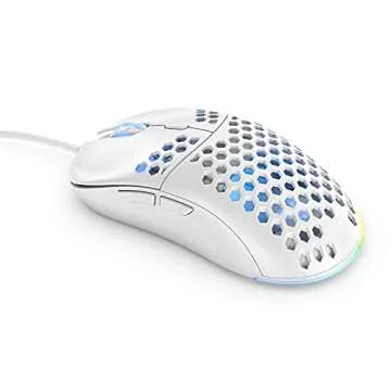Rukario Ronin X PC Gaming Mouse (Arctic White, Wired) - Ultra Lightweight Symmetrical Honeycomb Shell | RGB Led | PTFE Glides | Pixart 3360 Sensor | 6 Buttons | Weight 63G | Adjustable Settings