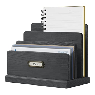zacurter Mail Organizer Letter Sorter Rustic Wooden Mail Holder Wood Desk File Paper Office Desk Acc...