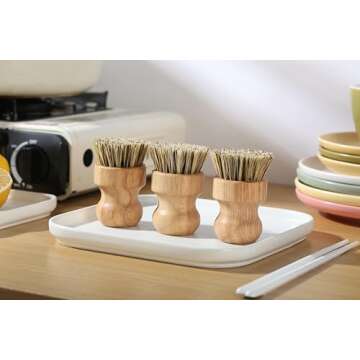 Dish Brush Kitchen Dish Scrub Brush Set of 3 - Eco-Friendly Bamboo Cleaning Solutions