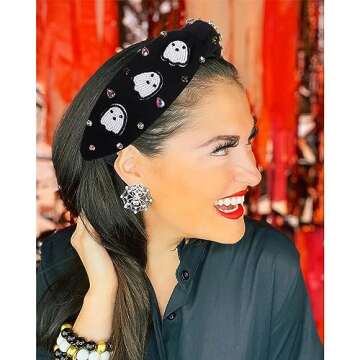 MOLOCH Halloween Knotted Headband for Women CrystalGhost Pumpkin Candy Corn Spider Web Headband Part...