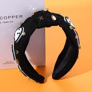 MOLOCH Halloween Knotted Headband for Women CrystalGhost Pumpkin Candy Corn Spider Web Headband Party Costume Hair Accessories Gift