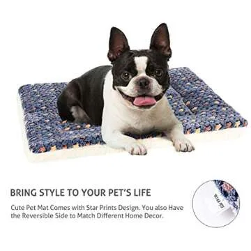 Mora Pets Dog Bed Crate Pad Ultra Soft Pet Bed with Cute Star Print Washable Crate Mat for Large Medium Small Dogs Reversible Fleece Dog Crate Kennel Mat Cat Bed Liner 23 x 18 inch Dark Blue