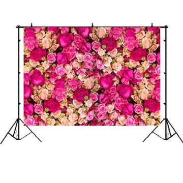 Ticuenicoa 7x5ft Pink Red Rose Flowers Photography Backdrop Valentine's Day Photo Background Baby Sh...