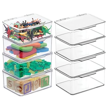 mDesign Plastic Playroom Storage Organizer Bins with Hinged Lid