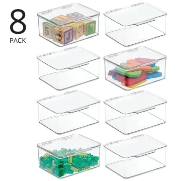 mDesign Plastic Playroom Storage Organizer Bins with Hinged Lid