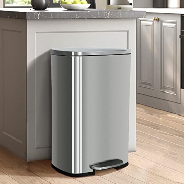 BIQWBIC 50 Liter / 13 Gallon Kitchen Trash Can, Stainless Steel with Lid, Foot Pedal and Inner Bucke...