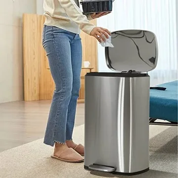 BIQWBIC 50 Liter / 13 Gallon Kitchen Trash Can, Stainless Steel with Lid, Foot Pedal and Inner Bucket, Fingerprint-Resistant Soft Close Lid Garbage Can, Odor Proof and Hygienic