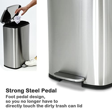 BIQWBIC 50 Liter / 13 Gallon Kitchen Trash Can, Stainless Steel with Lid, Foot Pedal and Inner Bucket, Fingerprint-Resistant Soft Close Lid Garbage Can, Odor Proof and Hygienic
