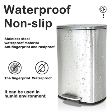 BIQWBIC 50 Liter / 13 Gallon Kitchen Trash Can, Stainless Steel with Lid, Foot Pedal and Inner Bucket, Fingerprint-Resistant Soft Close Lid Garbage Can, Odor Proof and Hygienic
