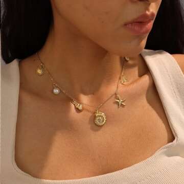 Trendy SELSHE Beach Charm Necklace - 14K Gold Plated