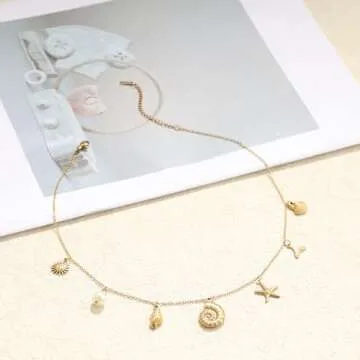 SELSHE 14k Gold Plated Beach Charm Necklace for Women
