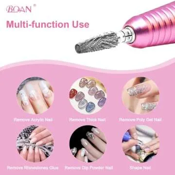 BQAN 5-in-1 Pro Upgraded Nail Drill Bit Fast Remove Acrylic Gel Nail for Manicure, Tungsten Drill Bit 3/32" Shank Size XC+M+3XF (Silver)