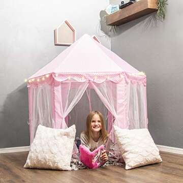 FoxPrint Castle Princess Tents for Little Girls with Lights, Soft Fairy Star Lighting for Indoor and...