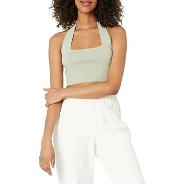 The Drop Women's Greta Fitted Square Neck Halter Sweater Bralette - Chic Elegance in Desert Sage