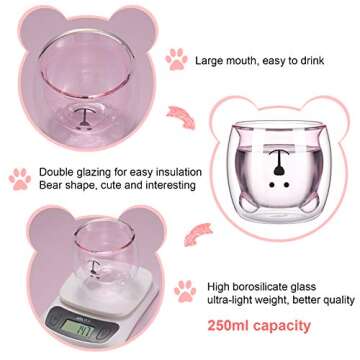 2 Pcs Cute Bear Mugs Insulated Double Wall Glass Bear Cups Animal Tea Milk Juice Chocolate Cappuccino Cups Home Glass Mugs for Birthday Gifts Valentine's Day to Lover(White, Pink)