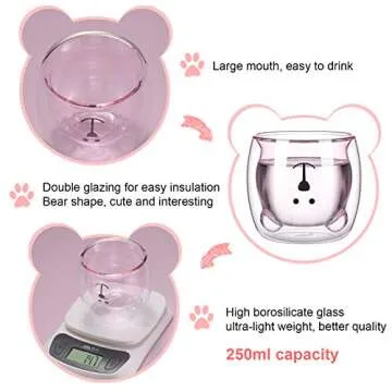 2 Pcs Cute Bear Mugs Insulated Double Wall Glass Bear Cups Animal Tea Milk Juice Chocolate Cappuccino Cups Home Glass Mugs for Birthday Gifts Valentine's Day to Lover(White, Pink)