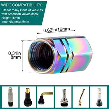 OIIKI 8PCS Colorful Car Tire Valve Stem Caps, Aluminum Alloy Universal Tire Valve Caps, Easy to Inst...