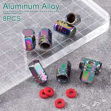 OIIKI 8PCS Colorful Car Tire Valve Stem Caps, Aluminum Alloy Universal Tire Valve Caps, Easy to Install, Corrosion Resistant Tire Caps Covers for Cars, Trucks, Motorcycles, Bicycles (Hexagon Shape)