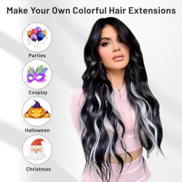 TOFAFA 16 Pcs Colored Hair Extensions Curly Wavy Clip in Synthetic Hairpiece Streak for Girls Women ...