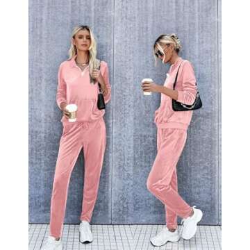 Ekouaer Women's Velour Sweatsuits Set Stand Collar 2 Piece Zip Tracksuits Loungewear Pajamas Set with Pockets
