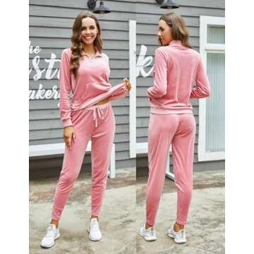 Ekouaer Women's Velour Sweatsuits Set Stand Collar 2 Piece Zip Tracksuits Loungewear Pajamas Set with Pockets