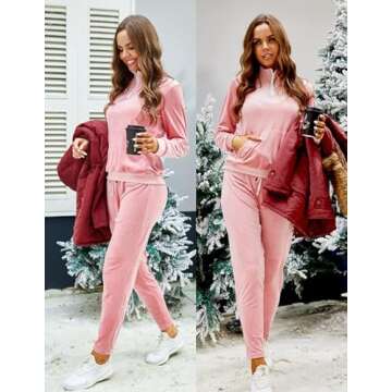 Ekouaer Women's Velour Sweatsuits Set Stand Collar 2 Piece Zip Tracksuits Loungewear Pajamas Set with Pockets