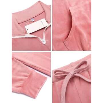 Ekouaer Women's Velour Sweatsuits Set Stand Collar 2 Piece Zip Tracksuits Loungewear Pajamas Set with Pockets