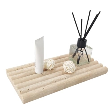 Jusmioke Natural Travertine Marble Tray - Decorative Stone Organizer for Home