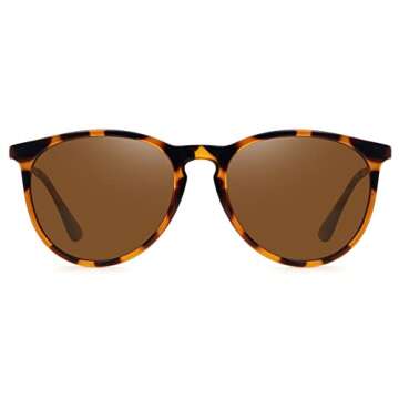 WOWSUN Polarized Sunglasses for Women Vintage Round Mirrored Lens (Yellow leopard frame brown lens)