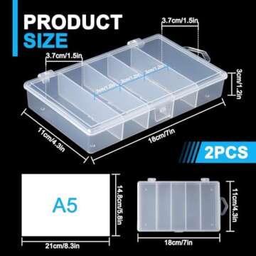 SBYURE 2 Pack 5 Grid Clear Plastic Fishing Tackle Storage Box Jewelry Making Findings Organizer Box ...