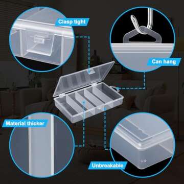 SBYURE 2 Pack 5 Grid Clear Plastic Fishing Tackle Storage Box Jewelry Making Findings Organizer Box Container Case Utility Box,7x4.3x1.2inch