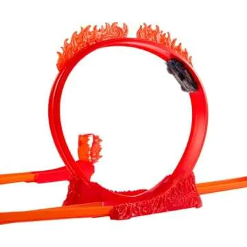 Hot Wheels Toy Car Track Set, Track Builder Playset Flame Stunt Pack with 16 Component Parts & 1:64 Scale Vehicle in Modular Storage Container