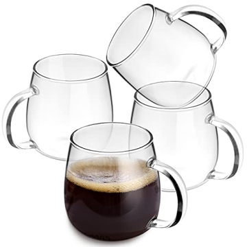 Paisener Clear Glass Coffee Cups Set of 4