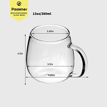 Paisener Clear Glass Coffee Cups Set of 4