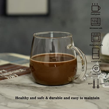 Paisener Clear Glass Coffee Cups Set of 4